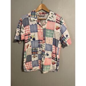 VTG Starfire Button Up Top Womens Large Multicolor Floral Patchwork Cottagecore